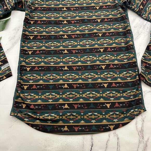 Terramar Womens Long Sleeve Top Size XL Green Brown Southwest Western Print - Picture 11 of 11